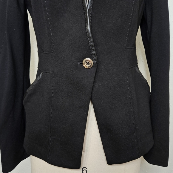 White House Black Market Faux Leather Trim One-Button Jacket Black Size 4 - Picture 4 of 11